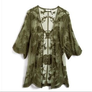 Olive Green Lace Kimono Robe Stitchfix Swim Cover Lingerie Lounge